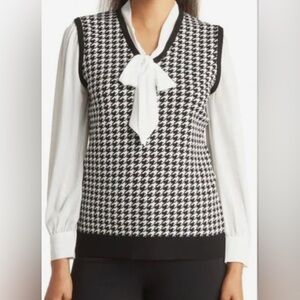Adrianna Papell Black and White Houndstooth Top with Bow